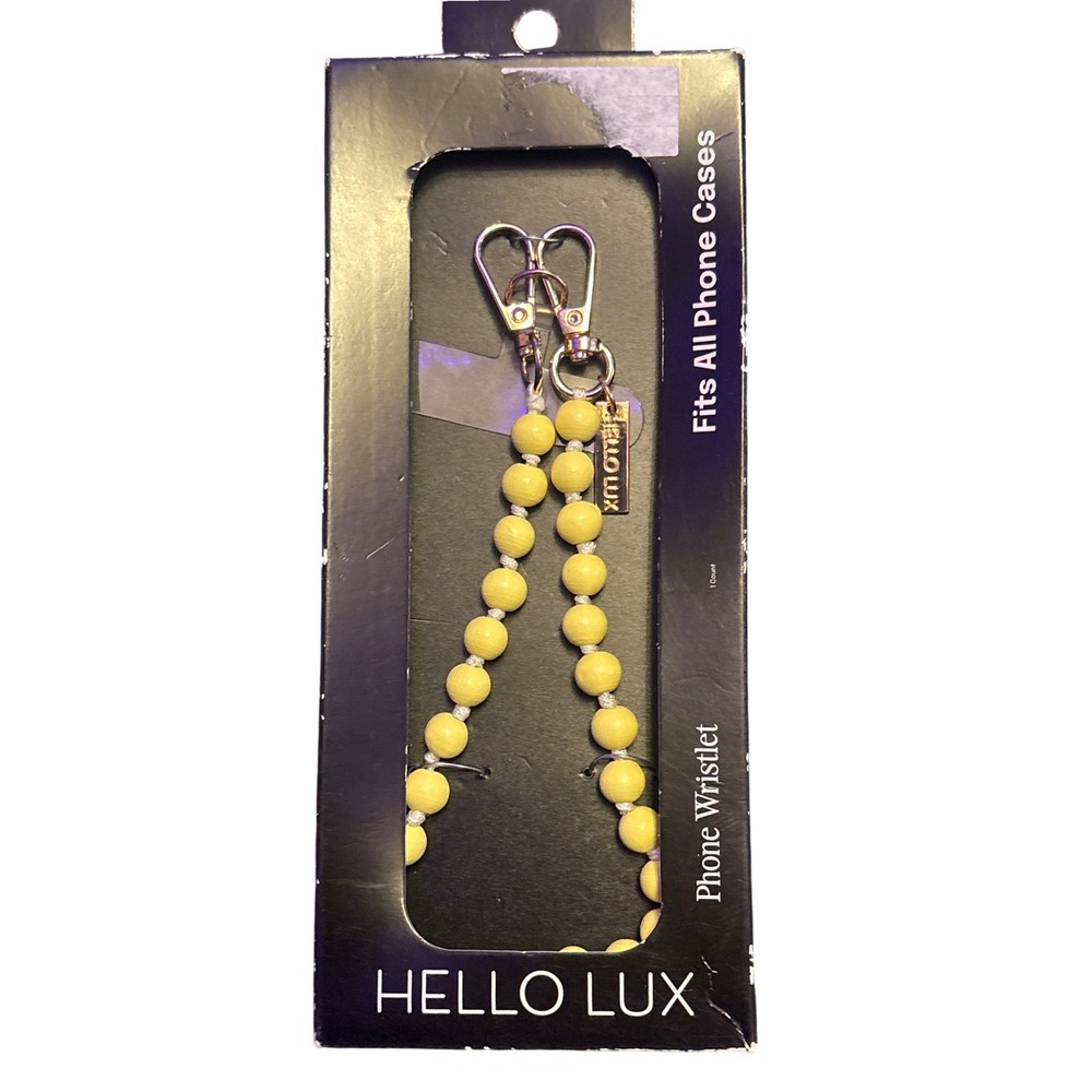 NEW Hello Lux Yellow Beaded Phone Wristlet Strap Universal Phone Case 12.6"